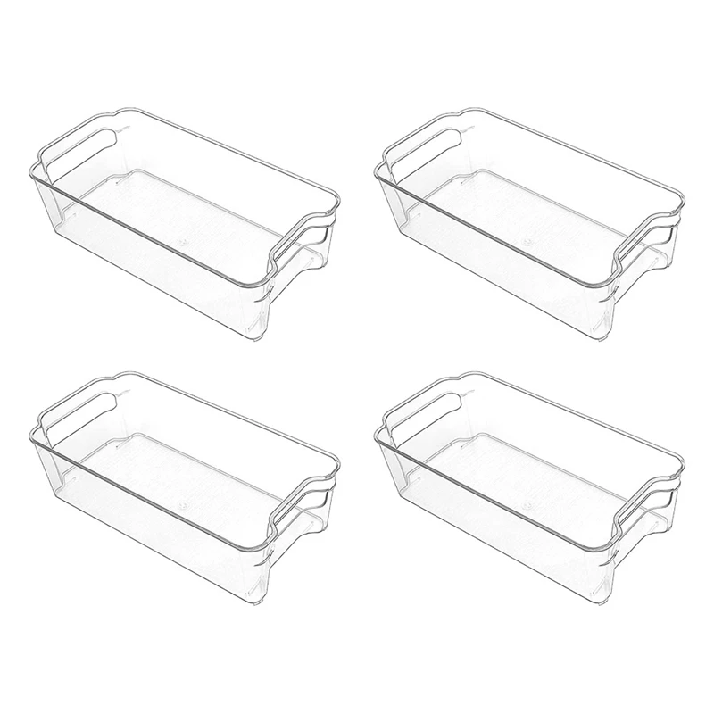 

4 Pack Fridge Organiser Set Storage Box Tray, Clear Plastic Stackable Bins, Freezer Space Saver, Refrigerator Container