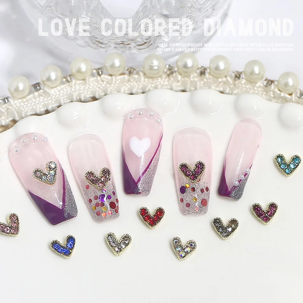 

10Pcs/set Love Heart Nail Art Decorations Alloy 3D Nail Jewelry Rhinestones Accessories Nail Decorations Manicure Nail Drills