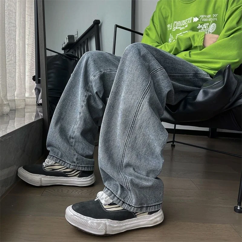 4 Colors Wide Leg Jeans Men Fashion Summer Casual Retro Straight Jeans Men Streetwear Loose Hip Hop Denim Pants Mens Trousers