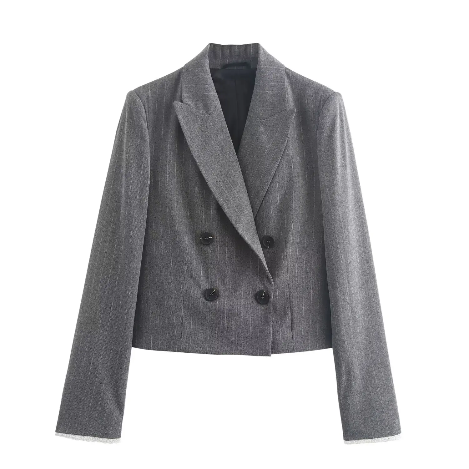 Женский Повседневный двубортный Блейзер HH TRAF в полоску кружевной жакет с длинным