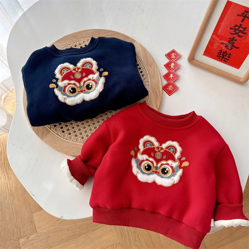 Детская одежда рубашки в китайском стиле новогодний пуловер с длинными рукавами