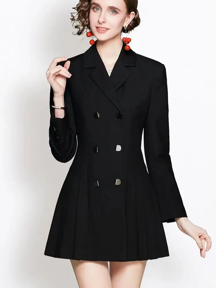 

2023 New Elegant Luxury Women's Clothing Commuter suit collar double breasted long sleeved dress