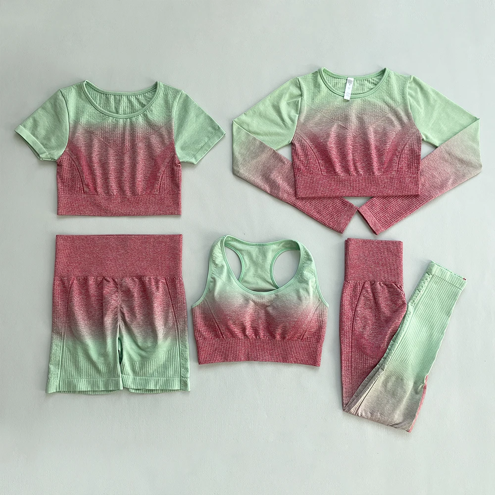 2/3/5PCS Seamless Women Yoga Set Workout Sportswear Gym Clothing Fitness Long Sleeve Crop Top High Waist Leggings Sports Suits