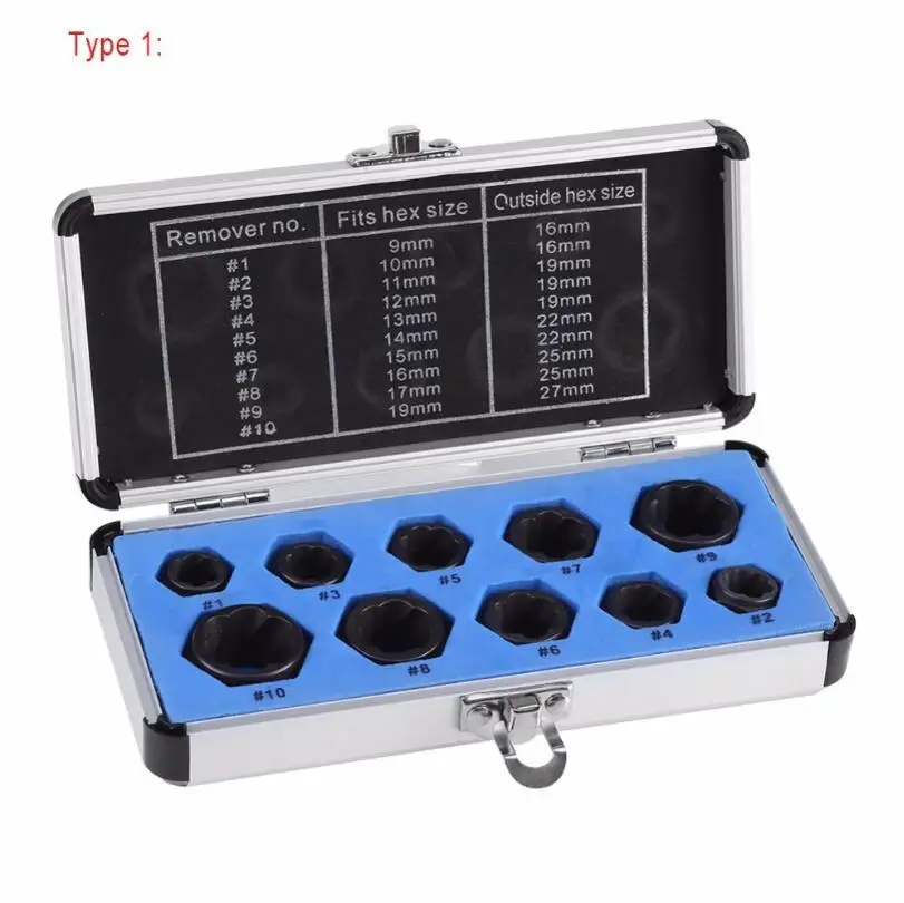 

10pcs/Set Damaged Bolts Nuts Screws Remover Extractor Removal Tools Set Threading Tool Kit Black Nuts Car Accessories