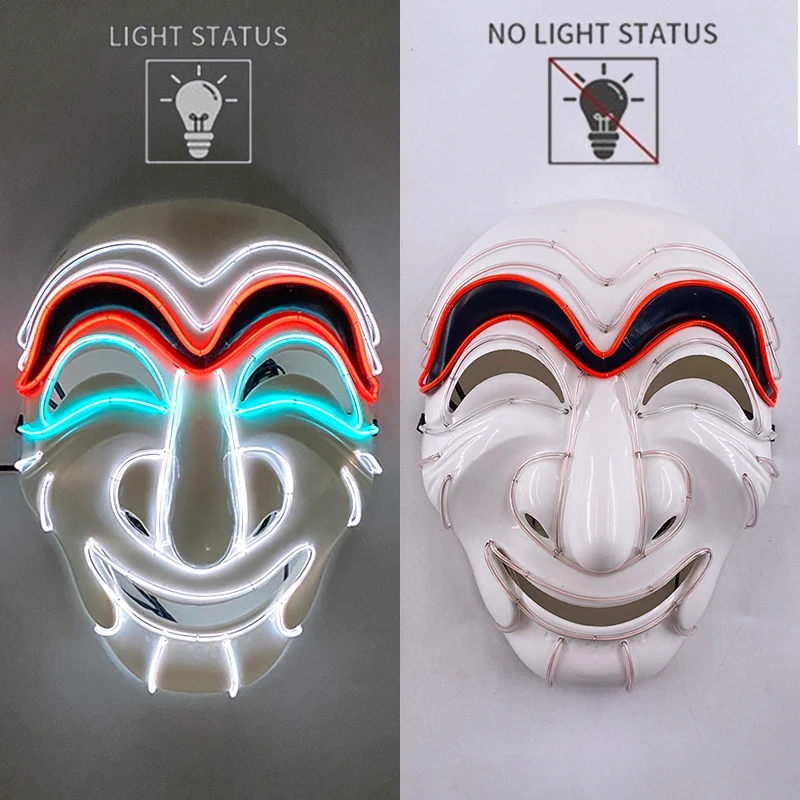 Хэллоуинская маска для взрослых с полным лицом, неоновая яркая светодиодная маска для маскарада, кино-косплея, карнавальных вечеринок.