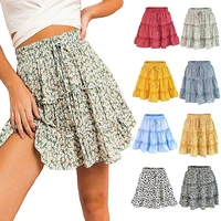 women short skirt high waist print floral summer skirt ruffles red a line mini bohemian bottom casual sweet chic skirt ld wh3636