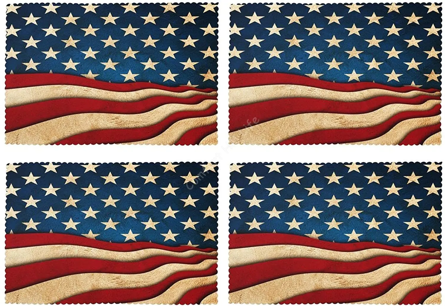 

Independence Day Placemats Set of 4 Retro American Flag Stars 12x18in Washable Heat-Resistant Table Place Mats for Dining Table
