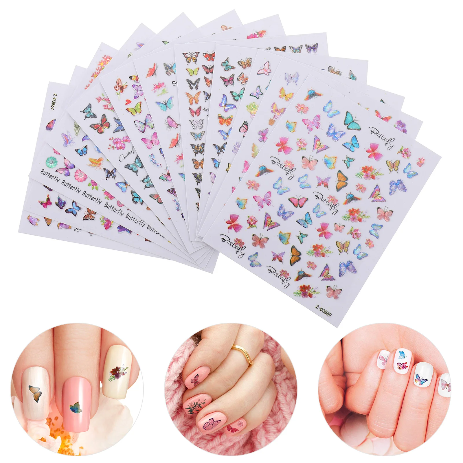 

12 шт., самоклеящиеся бабочки для маникюра