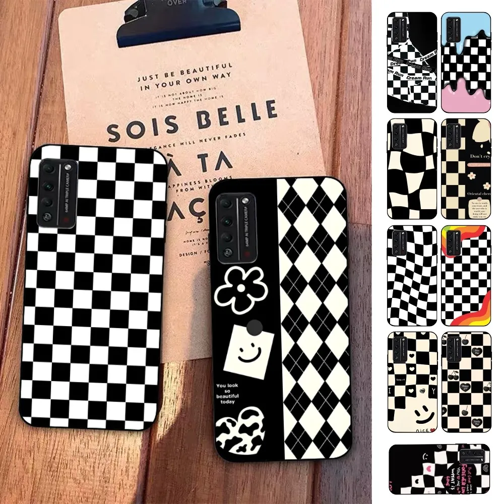 

Checkerboard Plaid Black White Phone Case For Huawei Honor 10 lite 9 20 7A pro 9X pro 30 pro 50 pro 60 pro 70 pro plus