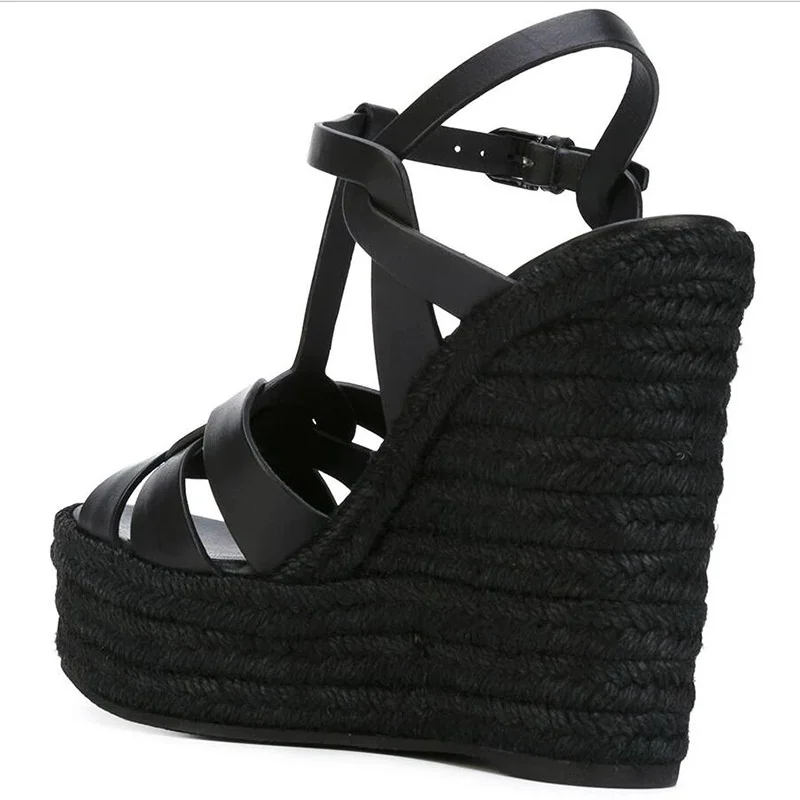 Women's Sandals Thick Platform Hemp Rope Wedges Ladies Shoes Black White Brown Party Dress Outdoor Versatile Female Footwear