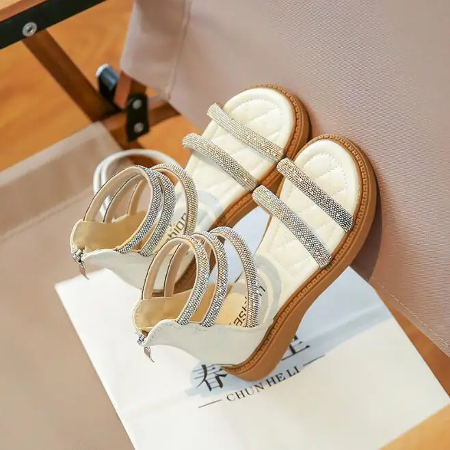Princess Kids Leather Sandals for Girls Casual Glitter Children Flat Heel  Girls Beach Shoes Beige Black kids leather sandals - купить по выгодной  цене | AliExpress