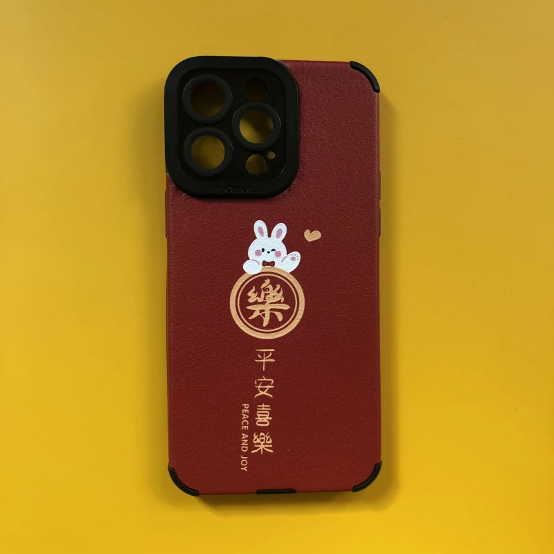 

Red phone case for iphone 11 14 pro max 12 mini 13 shockproof silicone cover for iphone xr xs max x 7 8 plus Chinese word happy