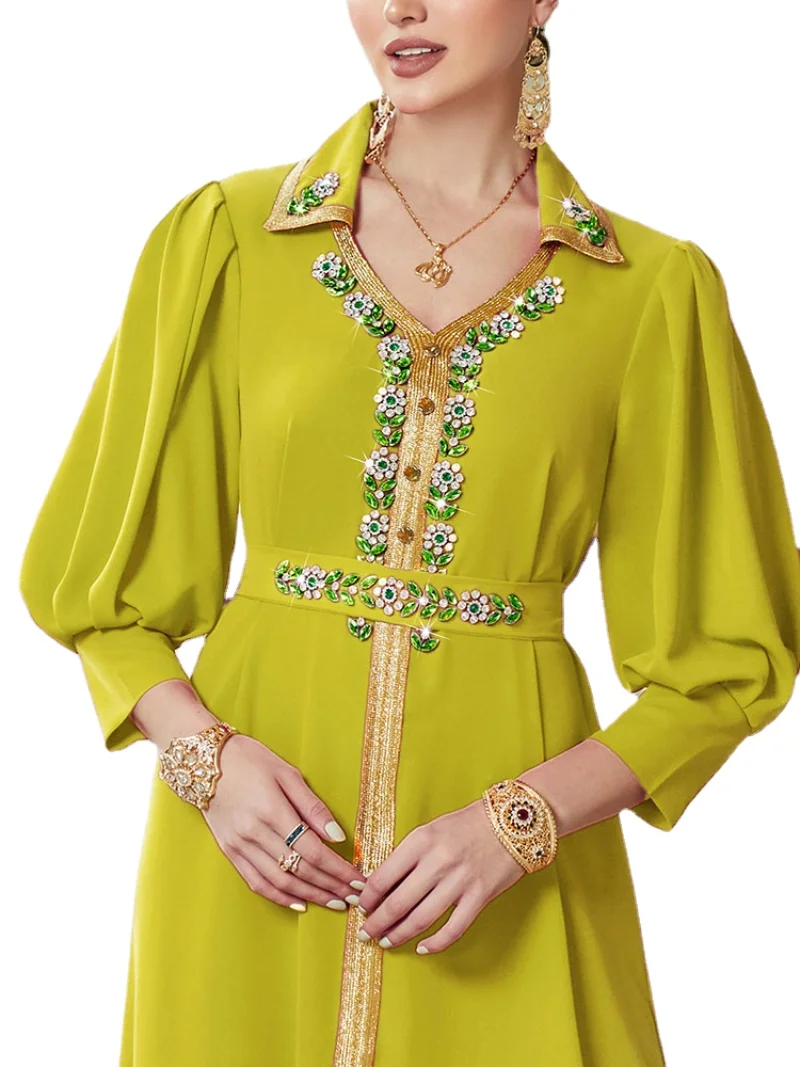 Eid Abaya for Women Handsewn Rhinestones Luxry Muslim Moroccan Party Kaftan Evening Long Dress Dubai Gulf Jalabiya Formal Gowns