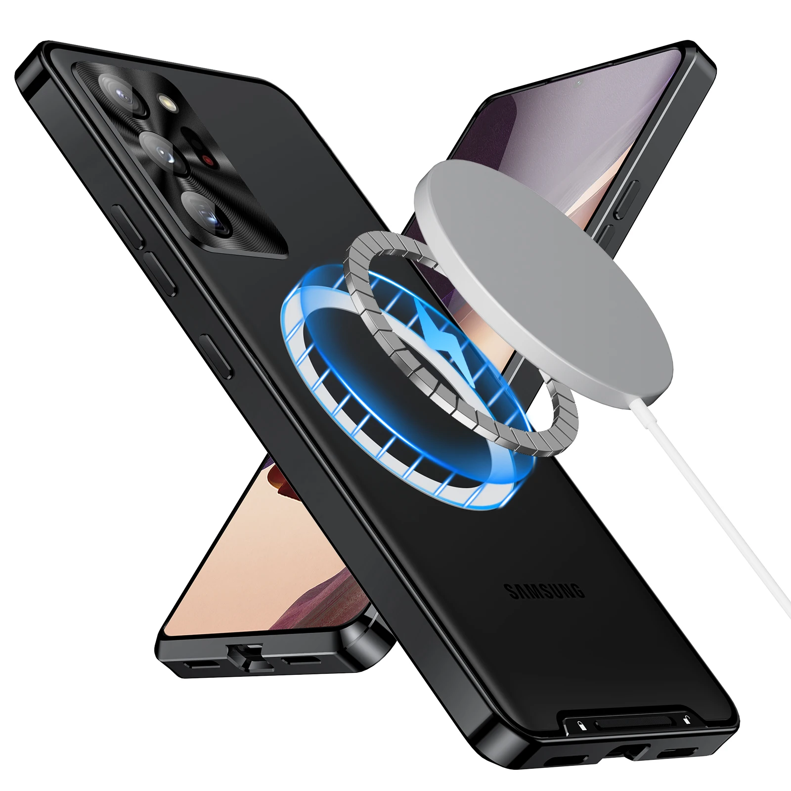 Magnetic Wireless Charging Case For Samsung Galaxy S23 Ultra Note 20 S22 Plus S21 S20 FE Aluminum For Nothing Phone Clear Cover