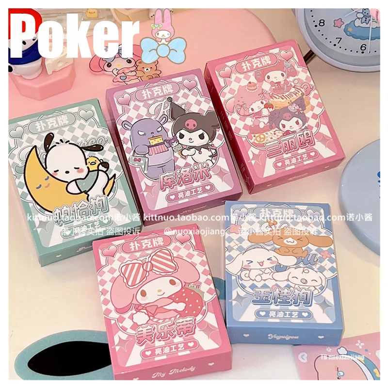 

Kawaii Sanrioed My Melody Pochacco Cinnamoroll Cartoon Playing Cards Cute Desktop Game Card Poker Animation Collection Cards