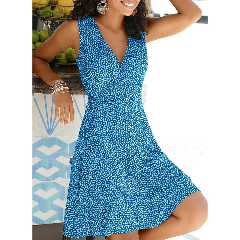 

New Casual Polka Dot Dress Women V Neck Sleeveless Bandage Beach Dress Summer Bohemian Dresses for Women Large Size S-5XL