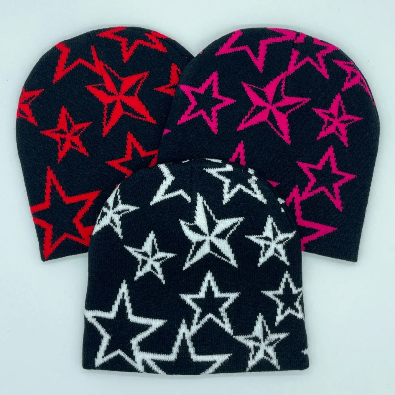 

Pentagram Star Knitting Beanies Hat Men Women Paragraph Cap Mea Culpa Y2k Warm Fashion Hundred Take Cold Cap for Women Hats