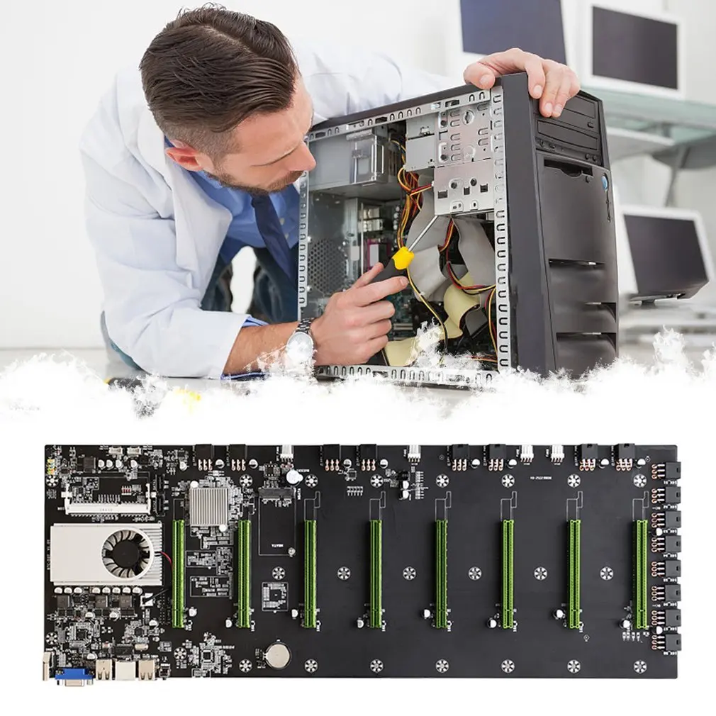 Семейная материнская плата для майнинга 8 * PCIE 16X слоты видеокарт 55 мм интервал DDR3