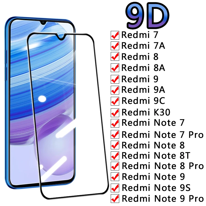 

Защитное стекло 9D для Xiaomi Redmi 7 7A 8 8A 9 9A K30, закаленное стекло для защиты экрана Redmi Note 7, 8, 8T, 9, 9S Pro, защитная стеклянная пленка