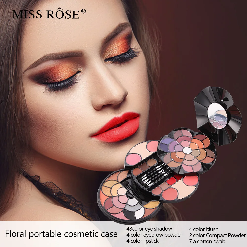 

Miss Rose 57 Color Petal Makeup Tray 43 Color Eye Shadow 4 Color Eyebrow Powder Blusher Lipstick 2 Color Powder Makeup Kit