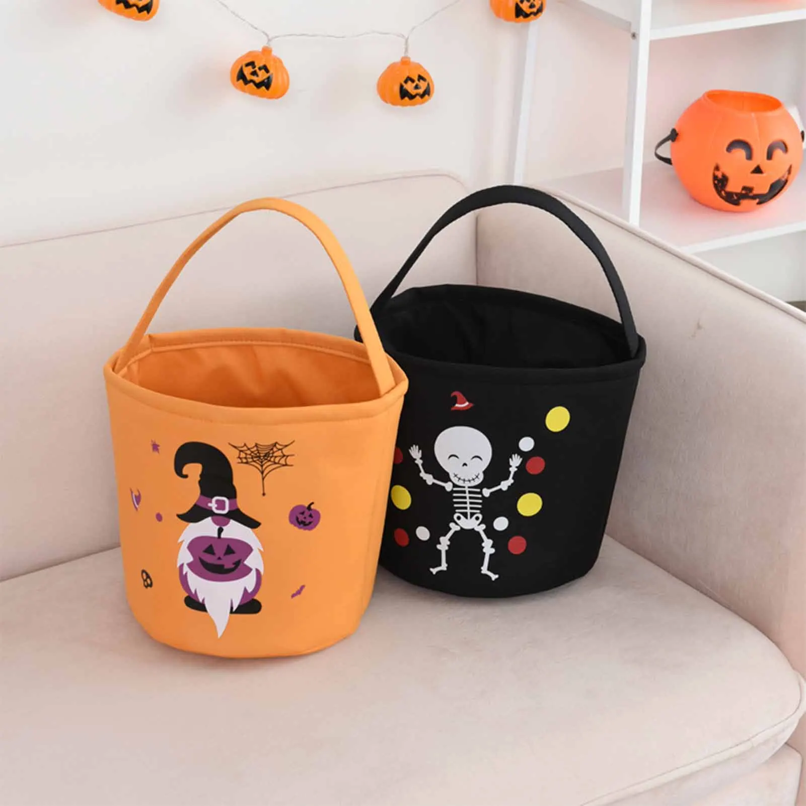

Halloween Candy Gift Bag Kids Pumpkin Cat Trick Or Treat Tote Bags With Handle Portable Storage Buckets For Party Loot Favor