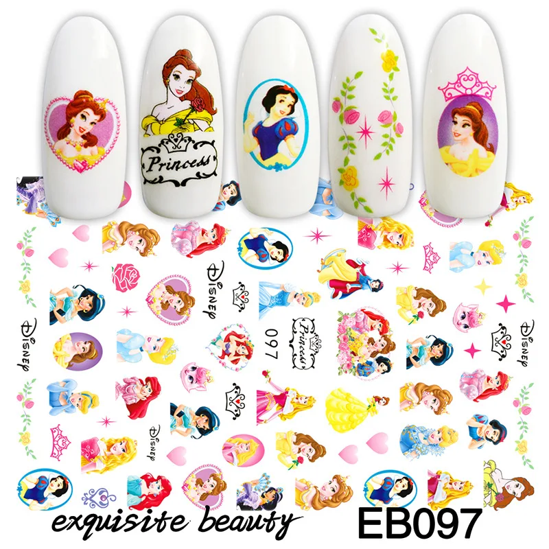 

1PCS Disney Princess Nail Sticker Pink Blue Cartoon Animation Image Nail Art Sticker Anime Children's Cute Nail Decoration
