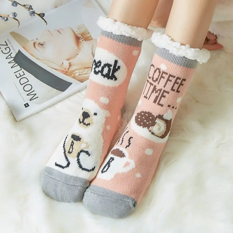 Christmas Elk  Fox Floor Socks Adult Women Cotton Velvet Warm Home Sleep Socks Carpet Leg Cover Anti-ski Floor Slippers Socks