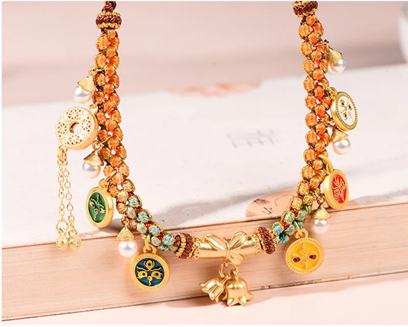 Цепочка до ключицы с изображением бога богатства женский браслет плетеный