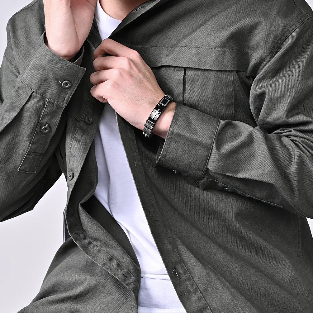 10мм Крестовая Молитва Сетчатый Браслет из Нержавеющей Стали Ремешок для Часов Цепь Браслета на Руку Длина Регулируемая.