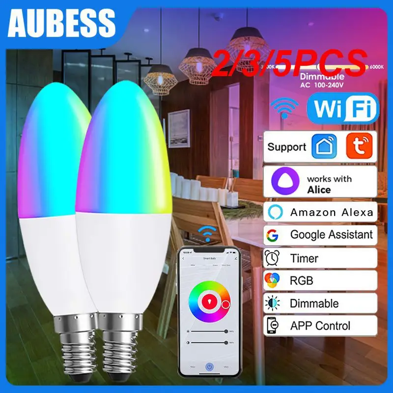 

2/3/5PCS Timer Tuya Smart Lamp Rgb Tuya Candelabra Lamp Dimmable 5w With Alexa Google Home Alice Diy Color Dimmable