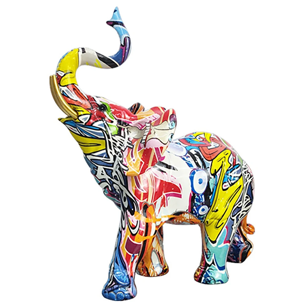 

Nordic Painting Graffiti Elephant Sculpture Figurine Colorful Art Elephant Statue Creative Resin Animal Statue Decor D
