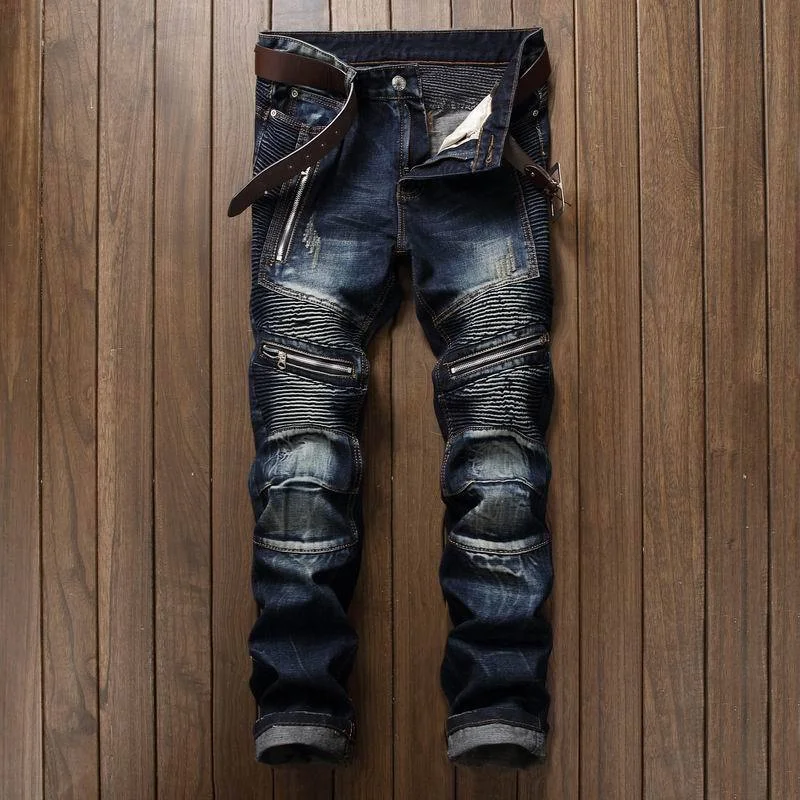 

Cloth Stacked Mens Baggy Oversize Jeans Punk Vintage Biker Zipper Pocket Motorcycle Pants Fashion Patchwork Male Denim Trousers