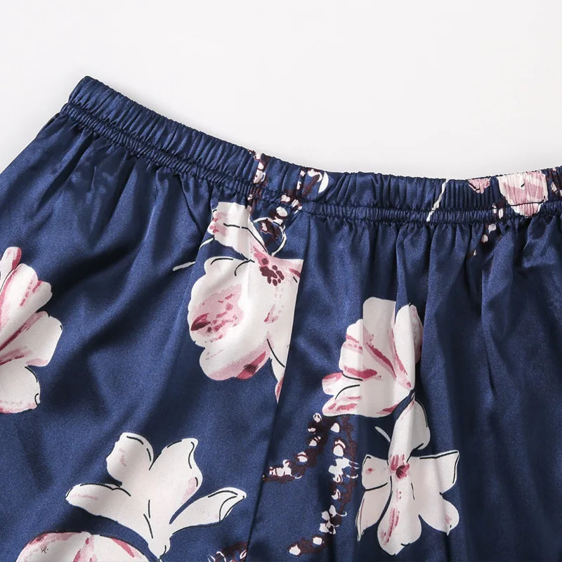 Two Piece Set Pajamas for Women Print Satin Silk Sleepwear Pyjamas Pjs Short Set Summer Autumn Long Loungewear Home Clothes