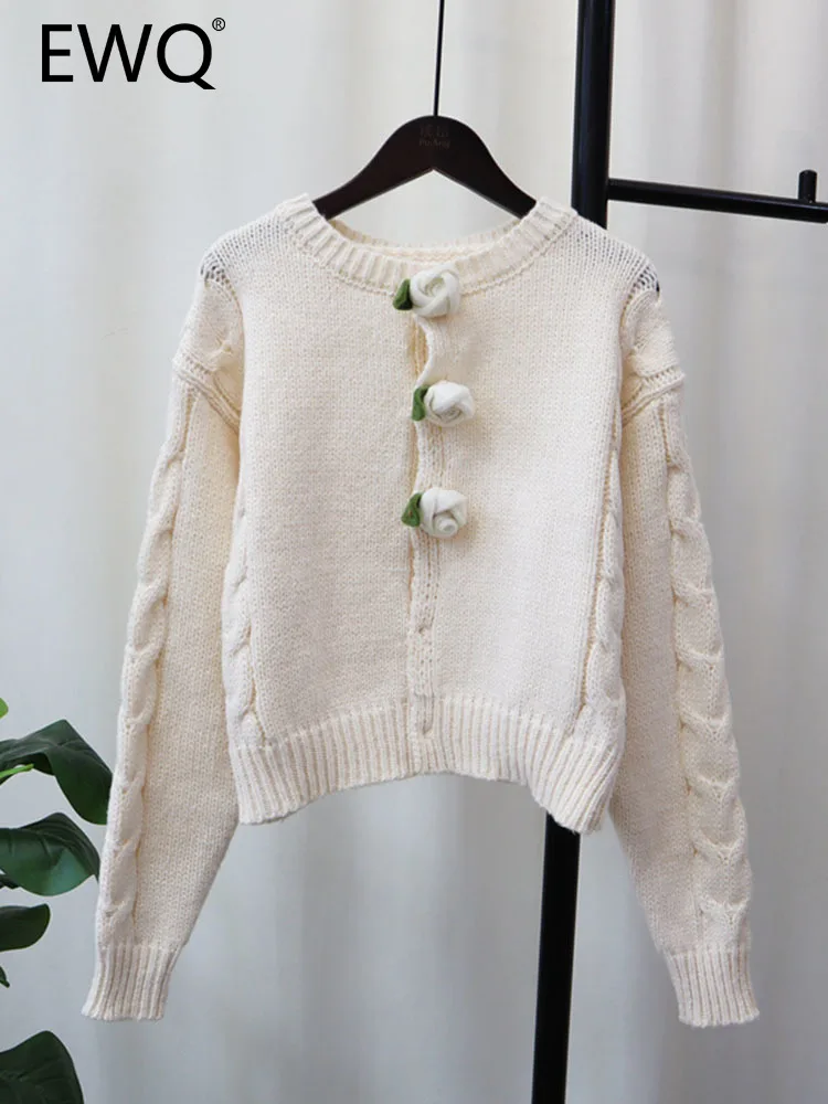 

EWQ Three-dimensional Flower Single-breasted Knitted Sweet Style Korean Chic Women Cardigan Sweater Autumn 2023 New 27SN3324