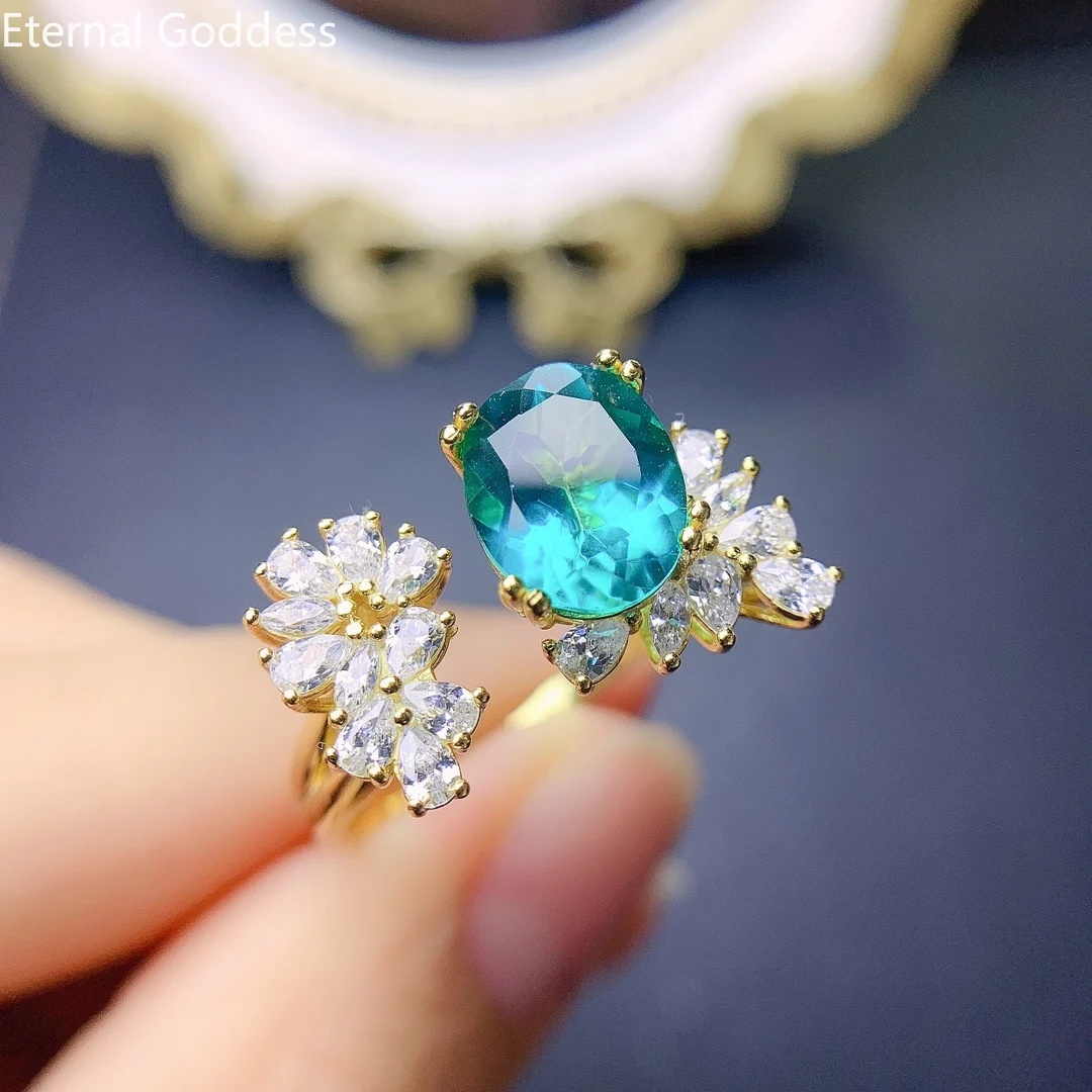 Женское кольцо с голубым топазом 8*10 мм |