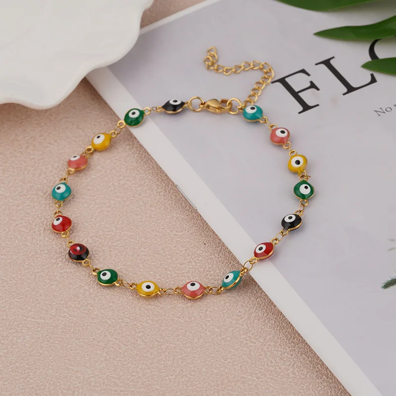 

1psc Stainless Steel Bracelets Gold Color Link Chain Multicolor Evil Eye Enamel Bracelets for Women Man Gift