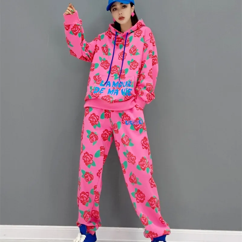 

Floral Printed Tracksuit For Women Casual Loose Sports Set Autumn Winter Jogger's A Pair Of Clothes