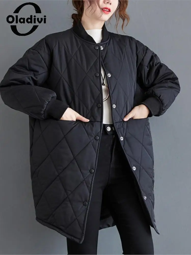 

Oladivi Large Size Women Cotton Padded Jackets 2022 Autumn Winter New Casual Loose Overcoats Vintage Ladies Oversized Coats 6269