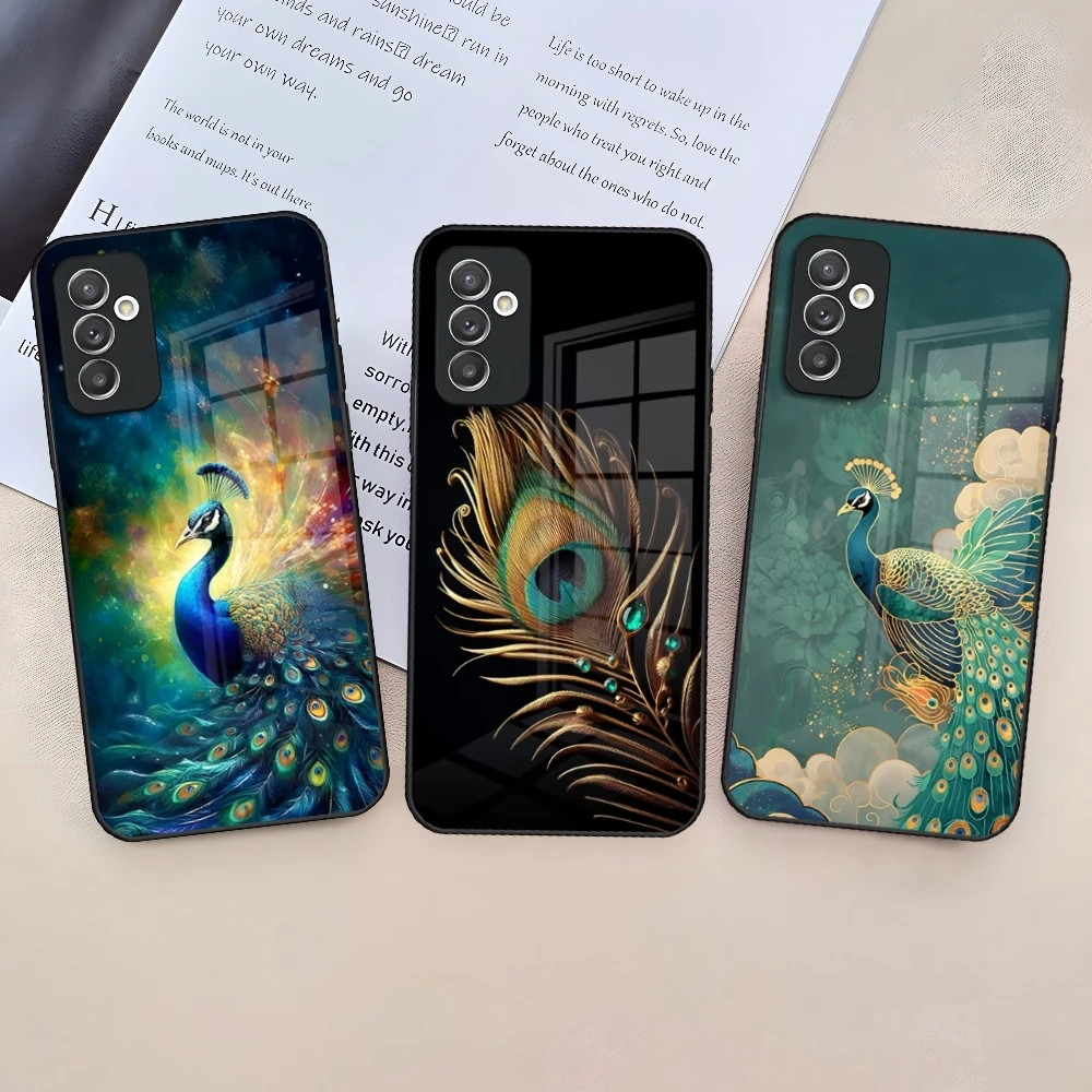 Pretty Peacock Phone Case for Samsung Galaxy S24 S23 S22 S21 S20 A24 A34 A54 A53 Note20 M54 Fe Ultra Plus Glass