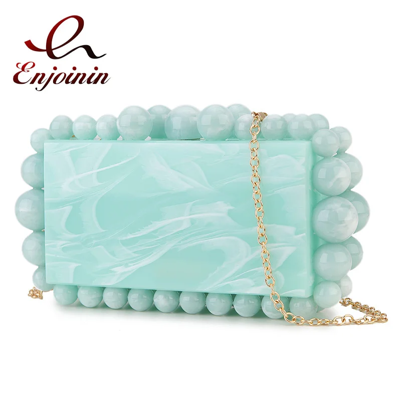 

Beads Acrylic Box Shape Party Clutch Evening Bag for Women Elegant Designer Luxury Purses and Handbags Wedding Shoulder Bag