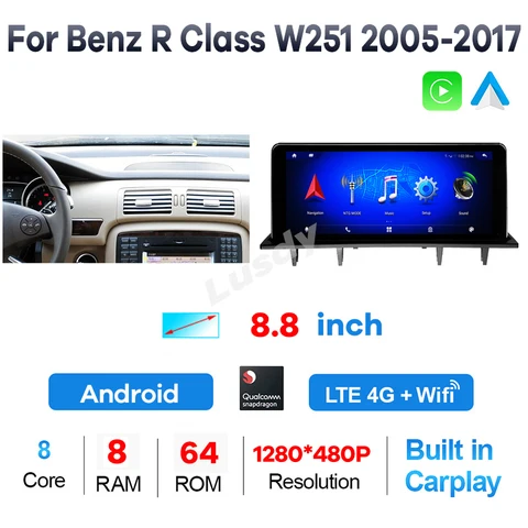 Новый Автомобильный мультимедийный экран Qualcomm 668S Android 13 для Mercedes Benz R Class W251 2005-2017 автомобильное радио стерео видео GPS CarPlay