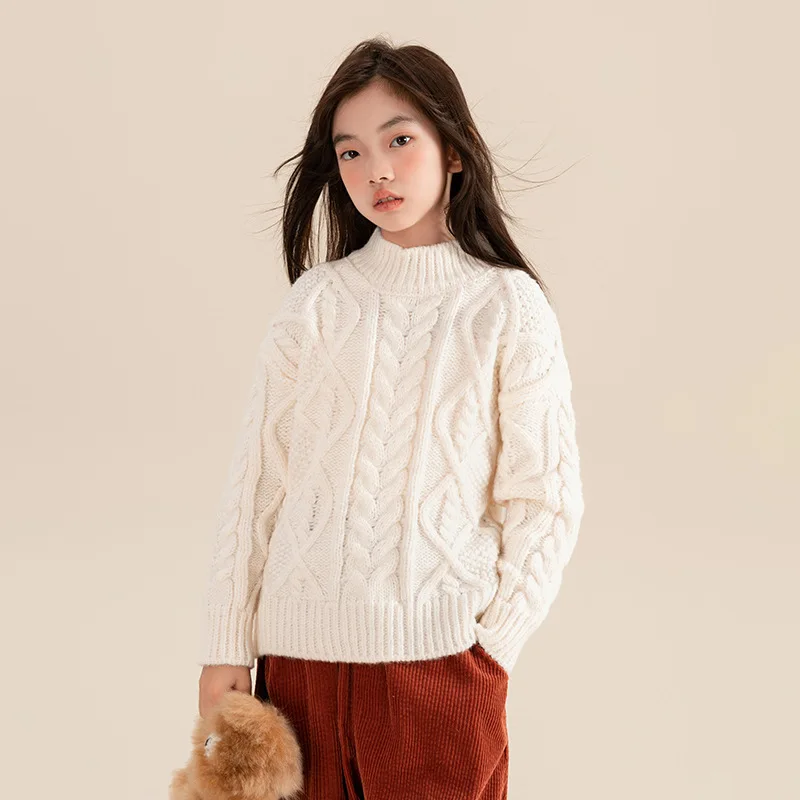 

Корейский пуловер для девочек на осень и зиму, Вязаный топ с высоким воротником для начальной школы, теплый Повседневный свитер для маленьких девочек, вязаная одежда