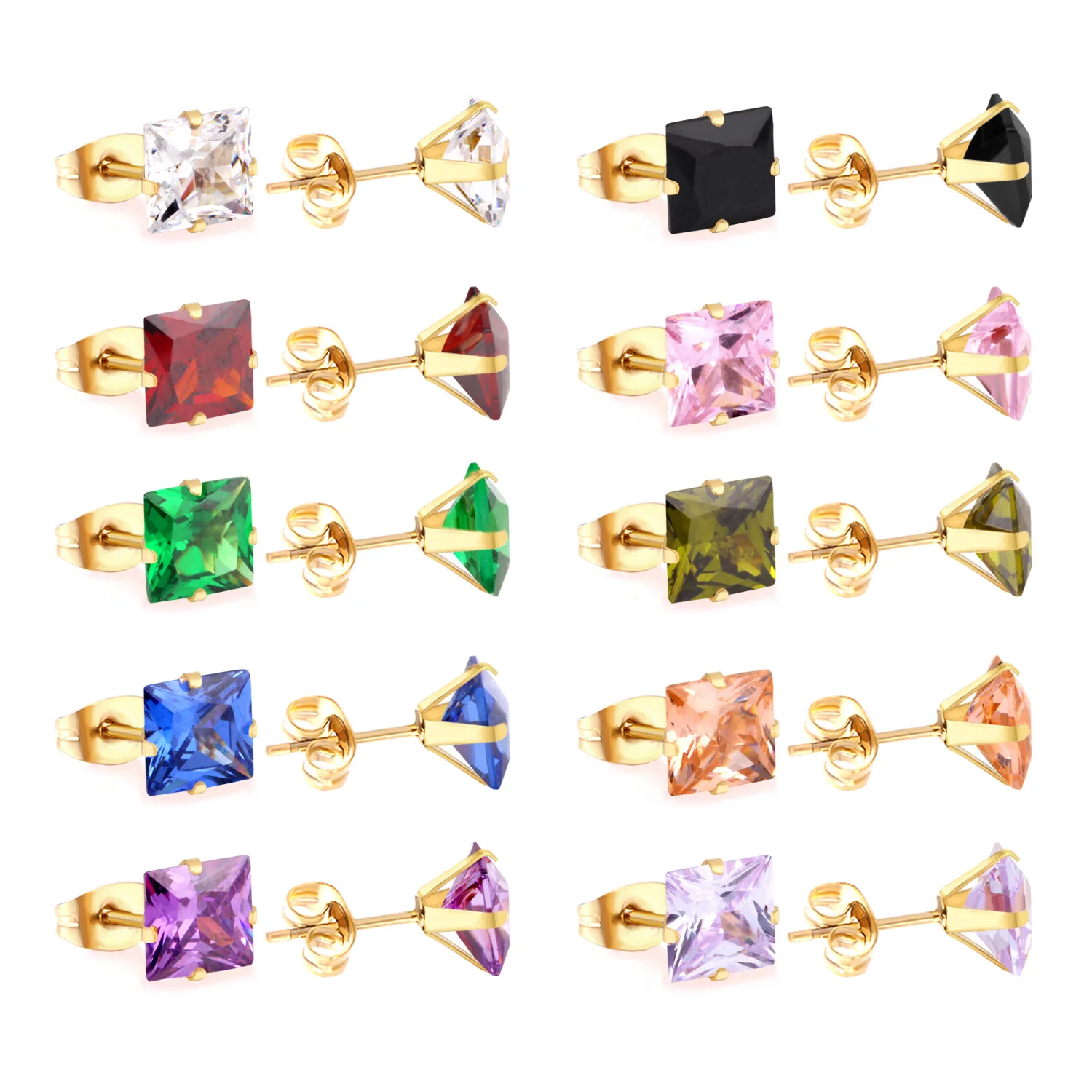 ASONSTEEL цветные 10 пар/лот серьги с цирконием кубической огранки из нержавеющей стали 316L 6 мм квадратные серьги для женщин и девушек, украшения ASONSTEEL цветные 10 пар/лот серьги с цирконием кубической огранки из нержавеющей стали 316L 6 мм квадратные серьги для женщин и девушек, украшения