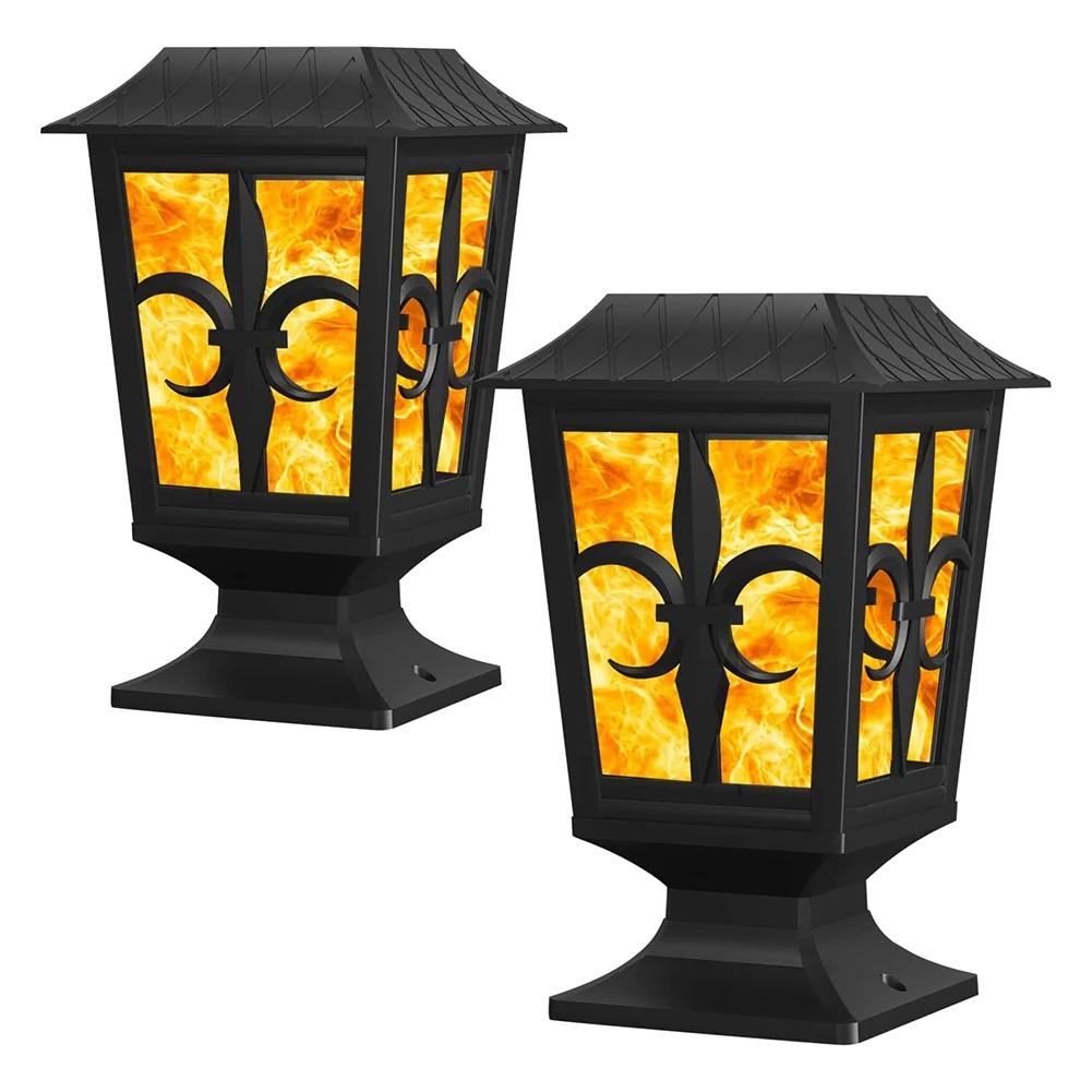 

2 Pack Solar Post Light Flickering Flame Post Cap LED Lamp for Outdoor Deck Fence 4X4 5X5 6X6 Post Top Garden Patio Yard