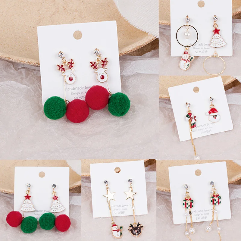 

Fashion Green Red Pompom Pendant Earrings Trendy Santa Claus Snowman Elk Metal Stud Earrings For Women Holiday Jewelry Gifts
