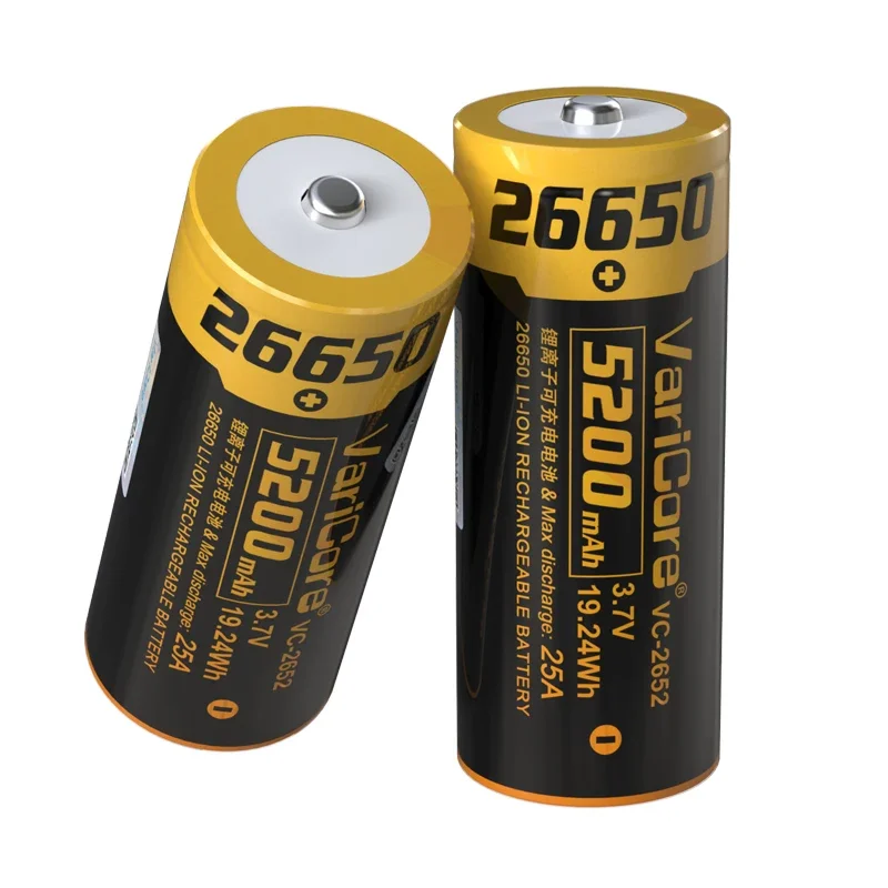 Фото Перезаряжаемая литиевая батарея 26650 VC-2652 3.7V 5200mAh 25A для мощных фонарей, без печатной платы, с плоским верхом №4