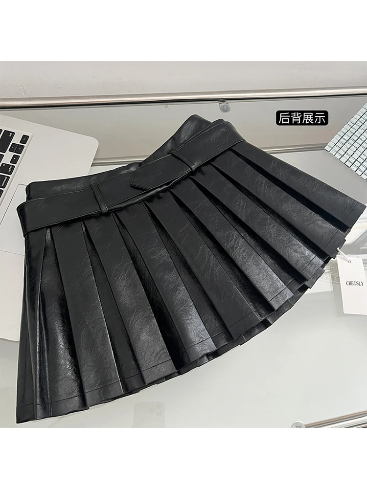 Юбка женская трапециевидная из ПУ кожи с высокой талией в готическом стиле