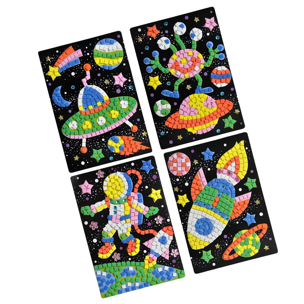 

4 Pcs Diy Mosaic Sticker Craft Toy's For Kids Astronaut Picture Kid Puzzless Kit Sticky Mosaics Diamond