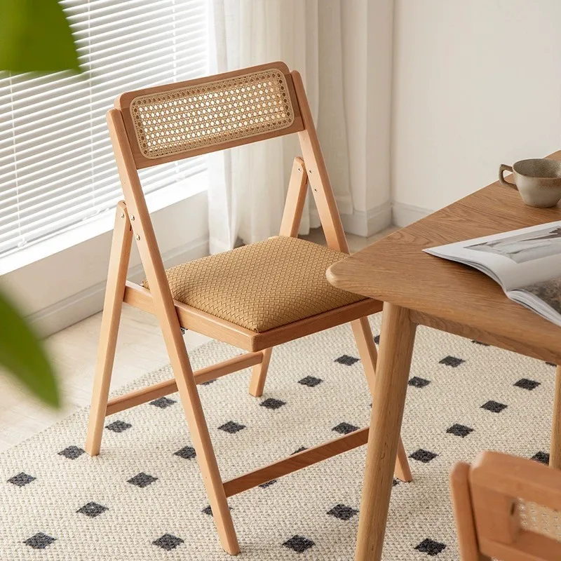 Rattan Chair Folding Dining Chair Backrest Chair Folding Chair Household Folding Stackable
