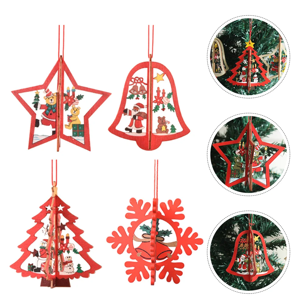 

4 Pcs Christmas Tree Decorations Hanging Xmas Ornament Wood Pendant Props Ornaments